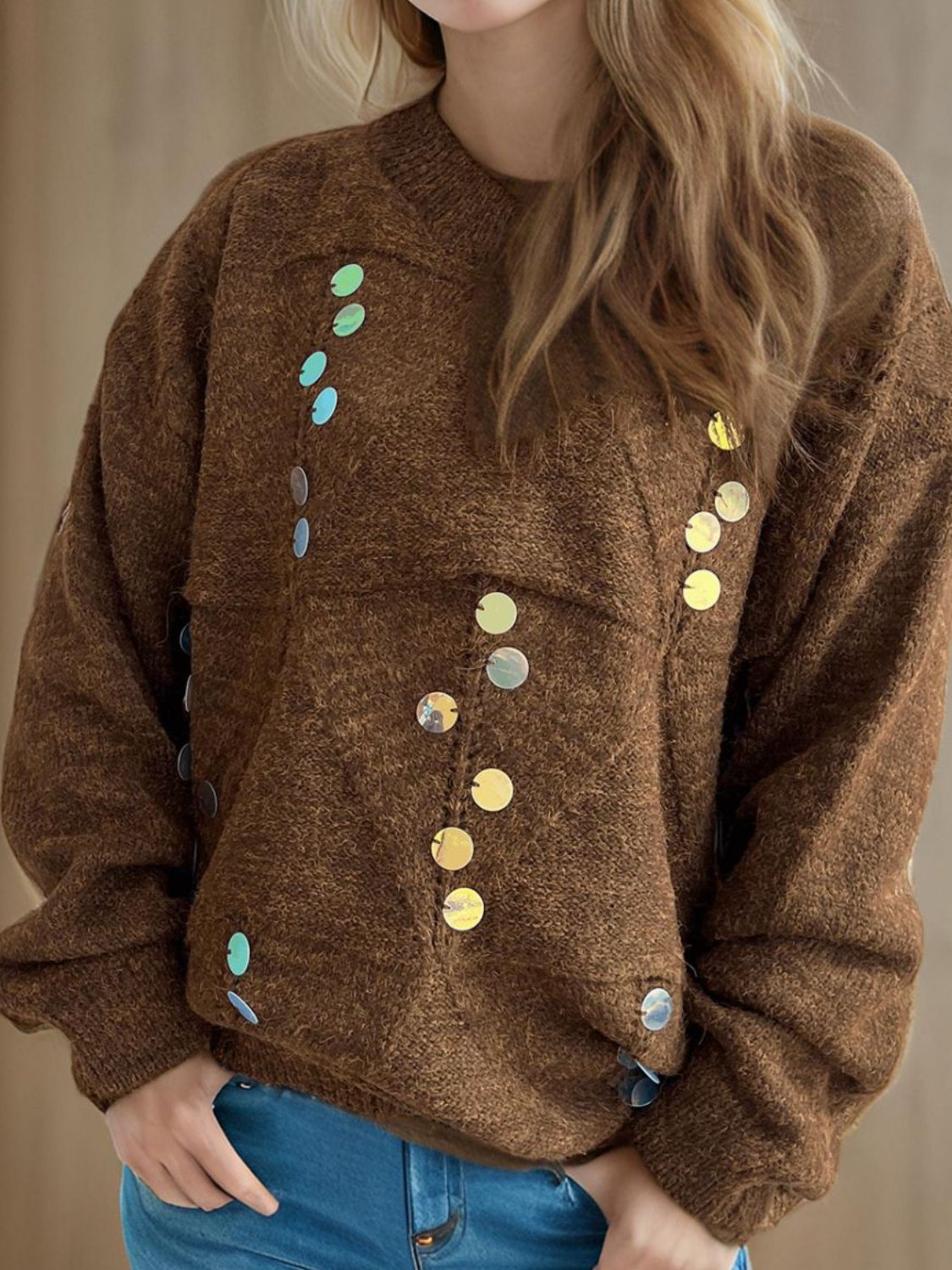 STARRY NIGHTS SEQUIN SWEATER MOCK NECK LONG SLEEVE