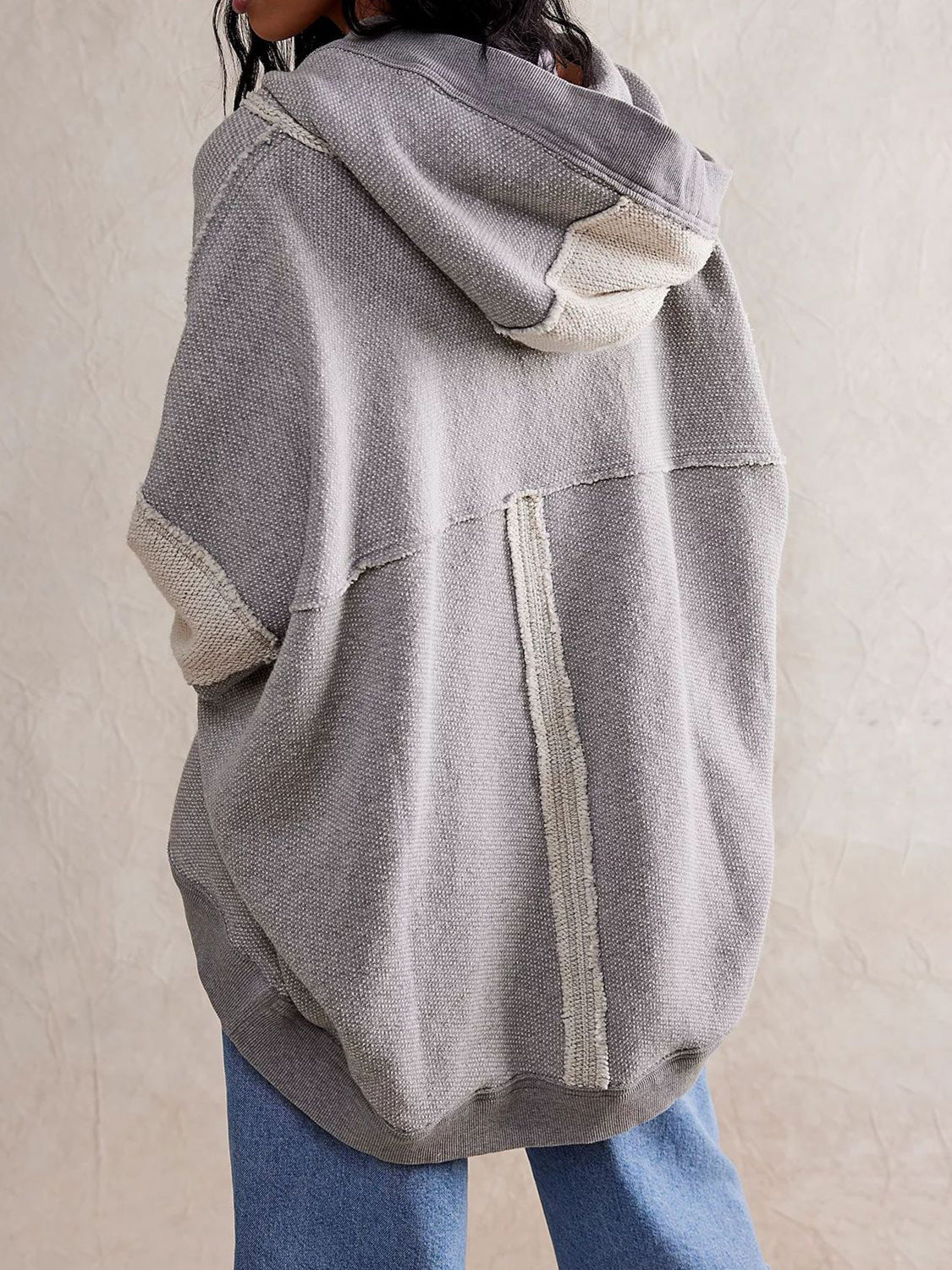 COASTAL DRIFT EXPOSED SEAM BATWING HOODED CARDIGAN