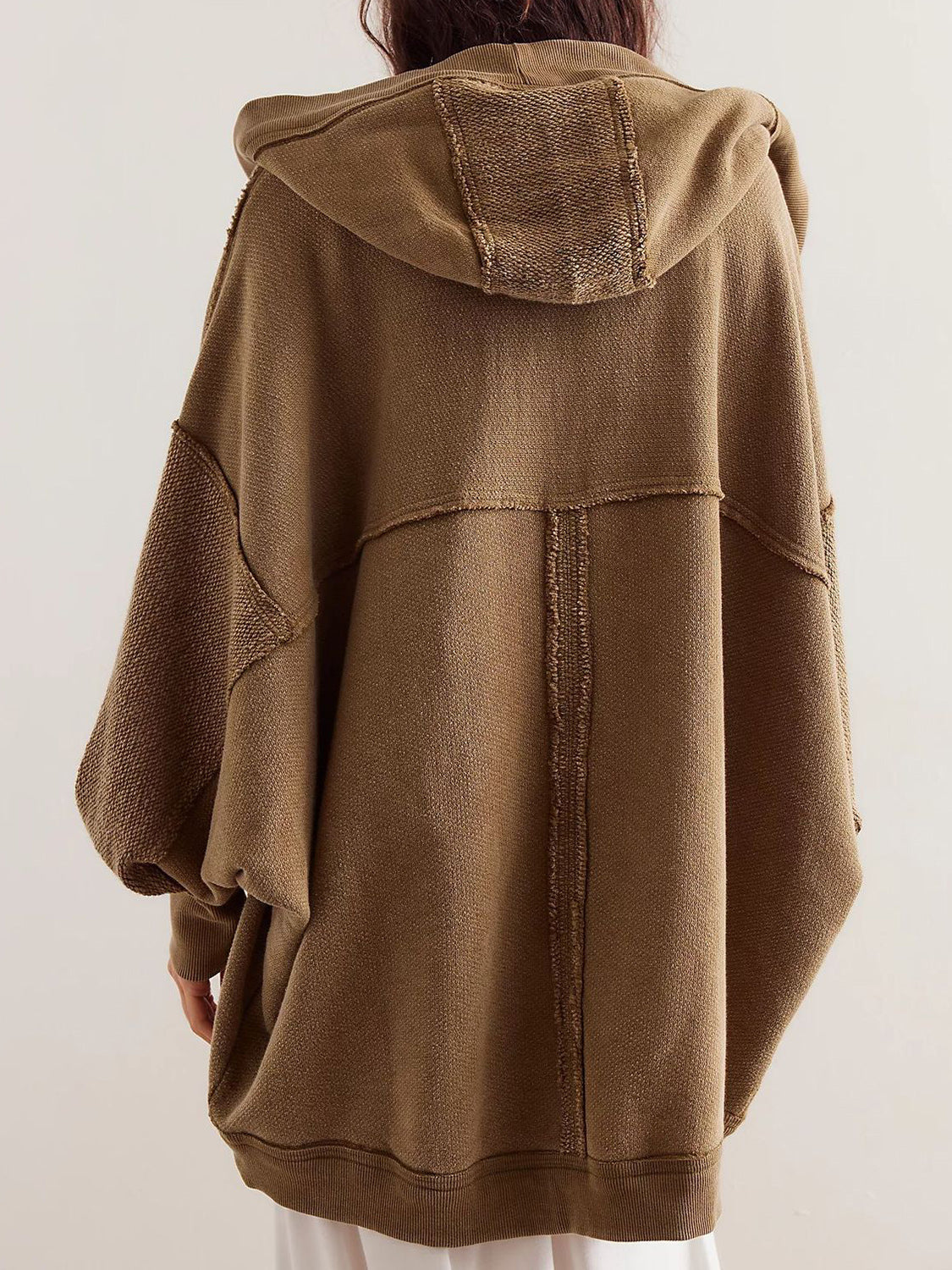 COASTAL DRIFT EXPOSED SEAM BATWING HOODED CARDIGAN