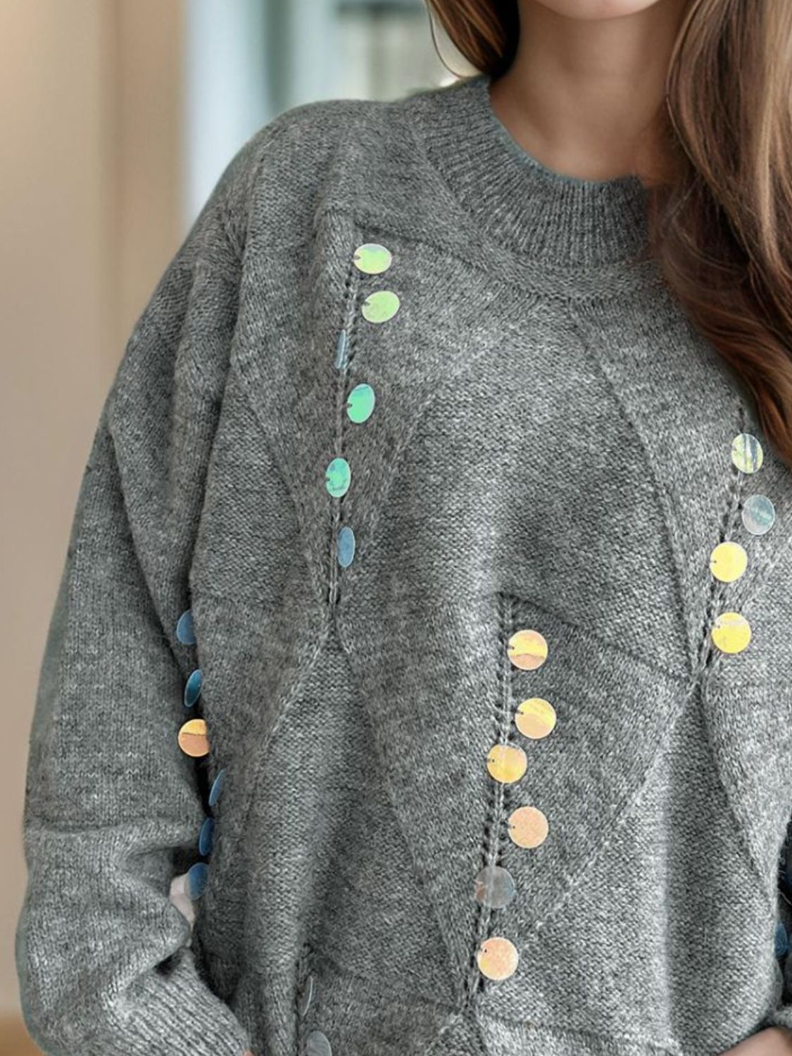 STARRY NIGHTS SEQUIN SWEATER MOCK NECK LONG SLEEVE