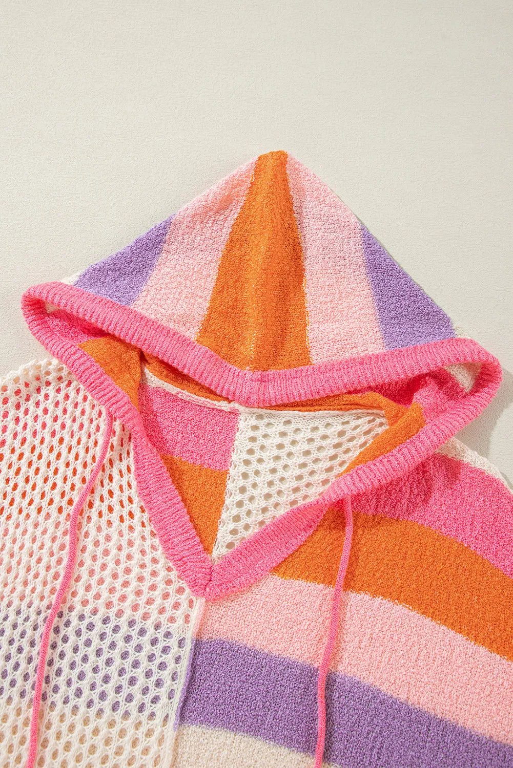 SOLSTICE SPLIT OPENWORK COLORBLOCK HOODED SWEATER