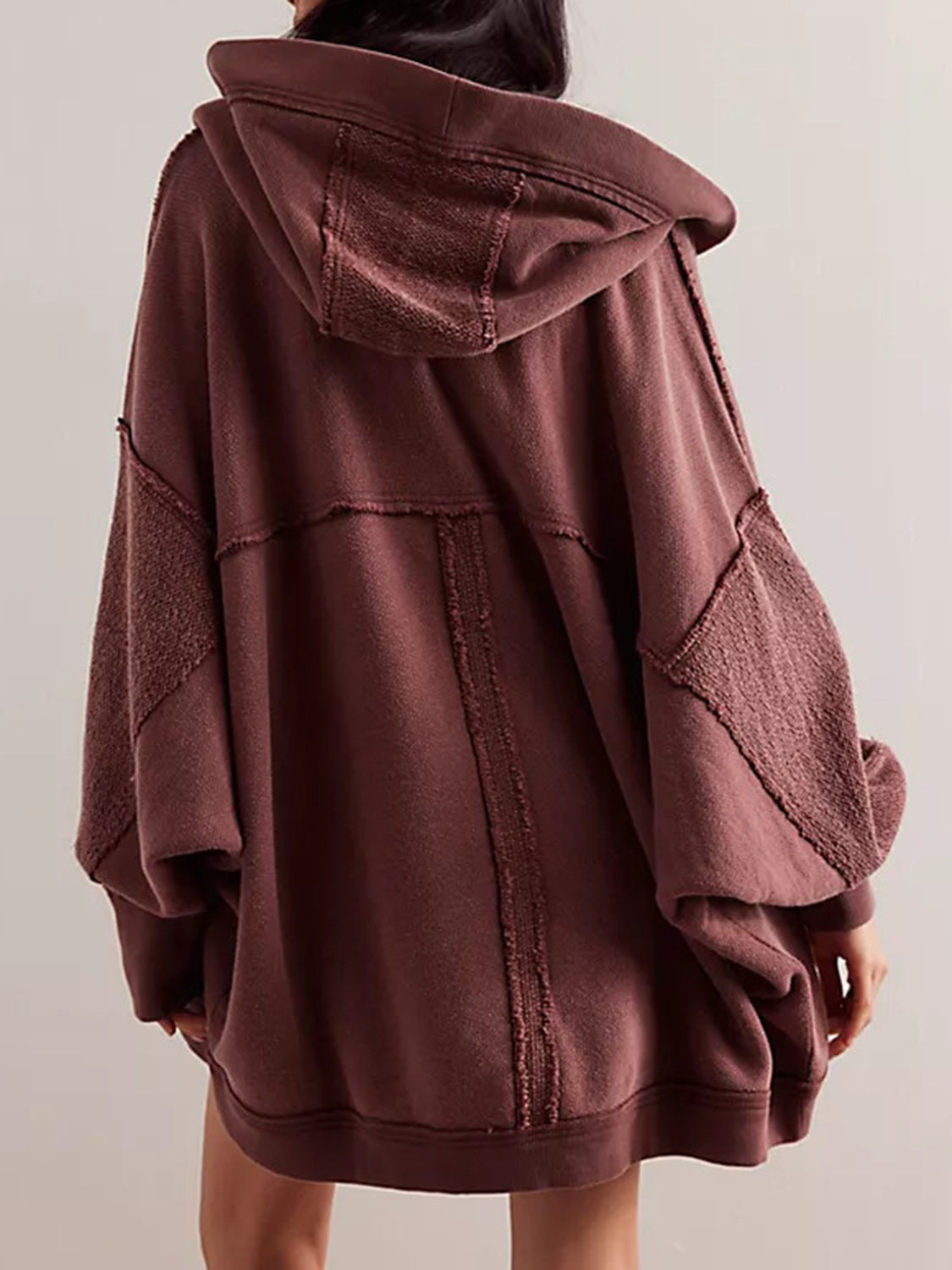 COASTAL DRIFT EXPOSED SEAM BATWING HOODED CARDIGAN