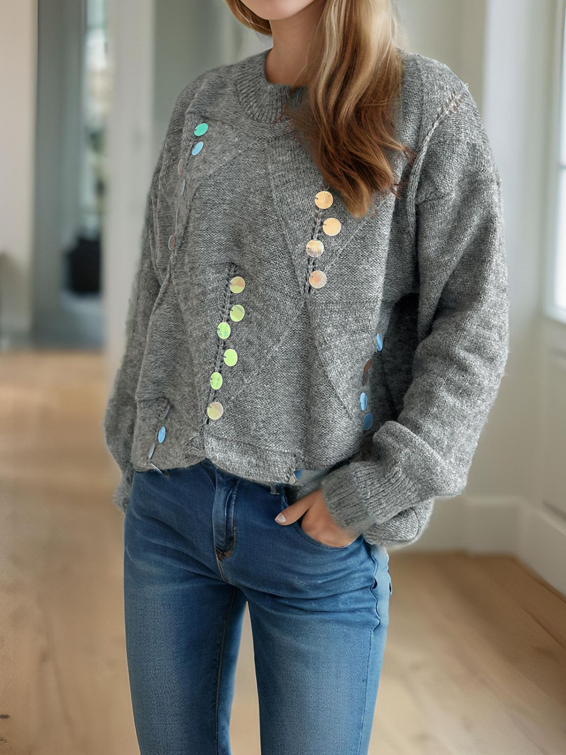 STARRY NIGHTS SEQUIN SWEATER MOCK NECK LONG SLEEVE