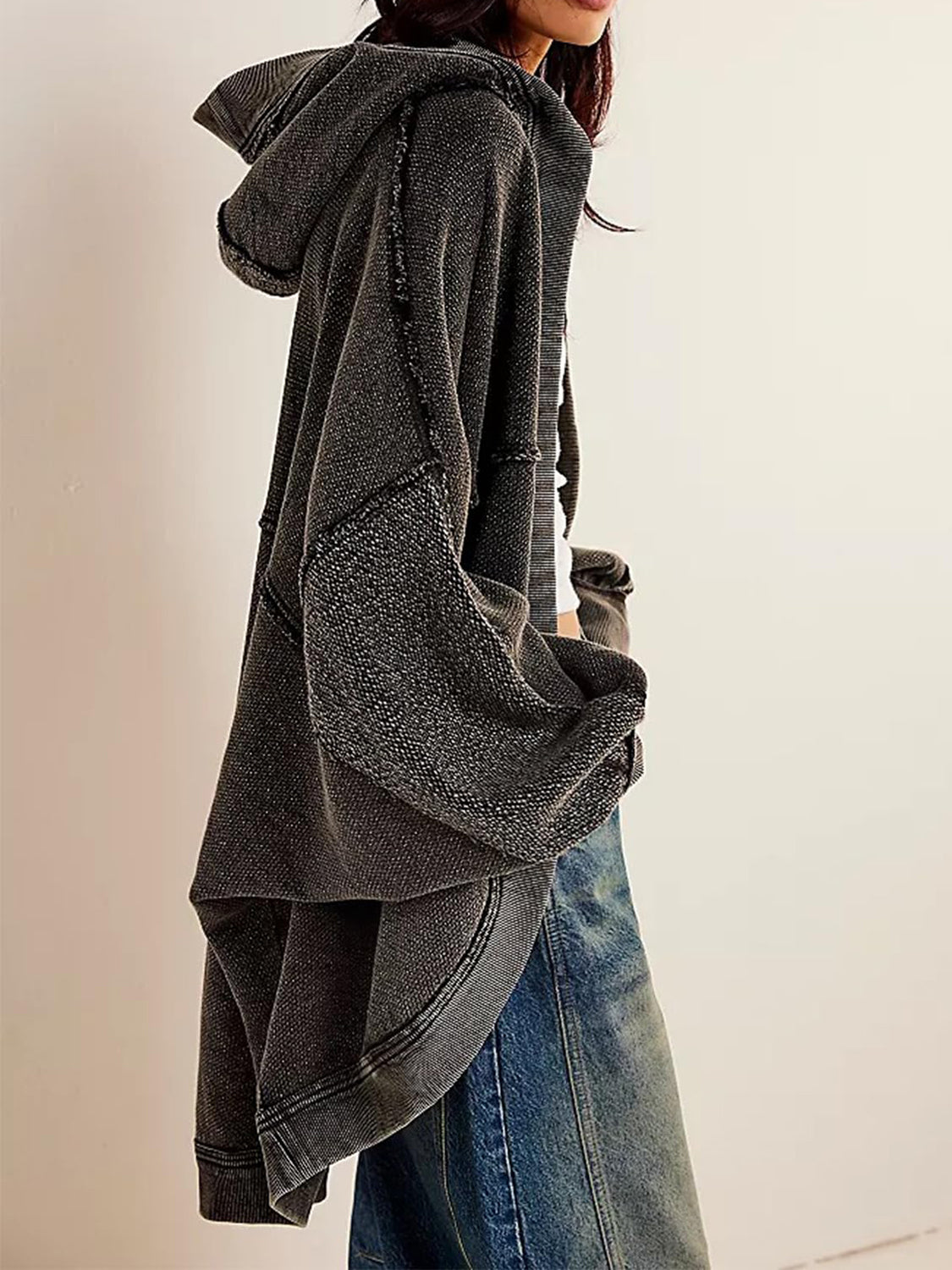 COASTAL DRIFT EXPOSED SEAM BATWING HOODED CARDIGAN