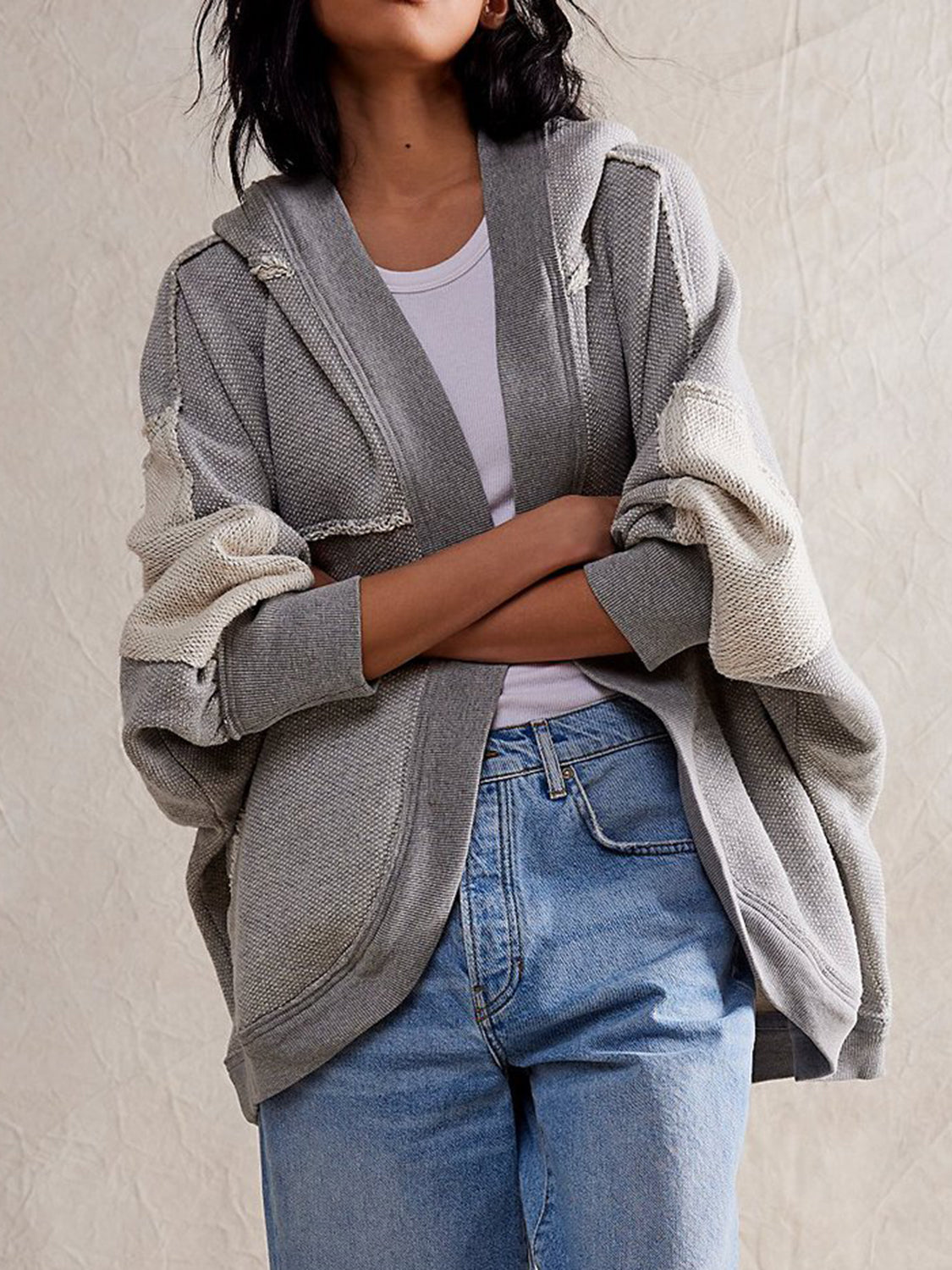 COASTAL DRIFT EXPOSED SEAM BATWING HOODED CARDIGAN