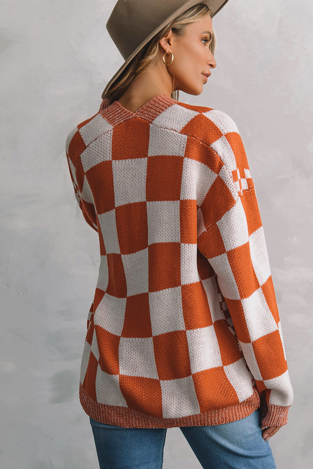 CANYON SKIES CHECKERBOARD DROPPED SHOULDER CARDIGAN