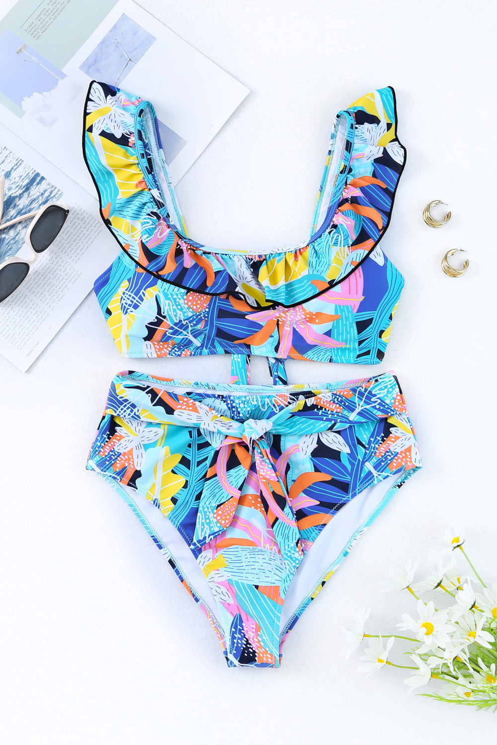 RUFFLED BIKINI TOP & BOTTOM SET—2-PIECE SWIMWEAR