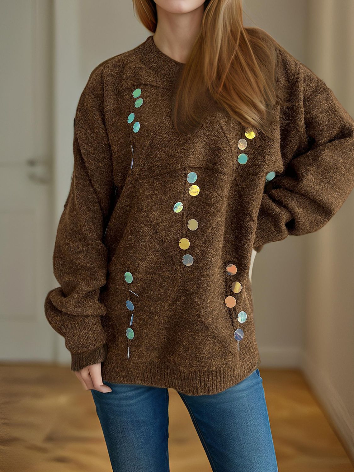 STARRY NIGHTS SEQUIN SWEATER MOCK NECK LONG SLEEVE