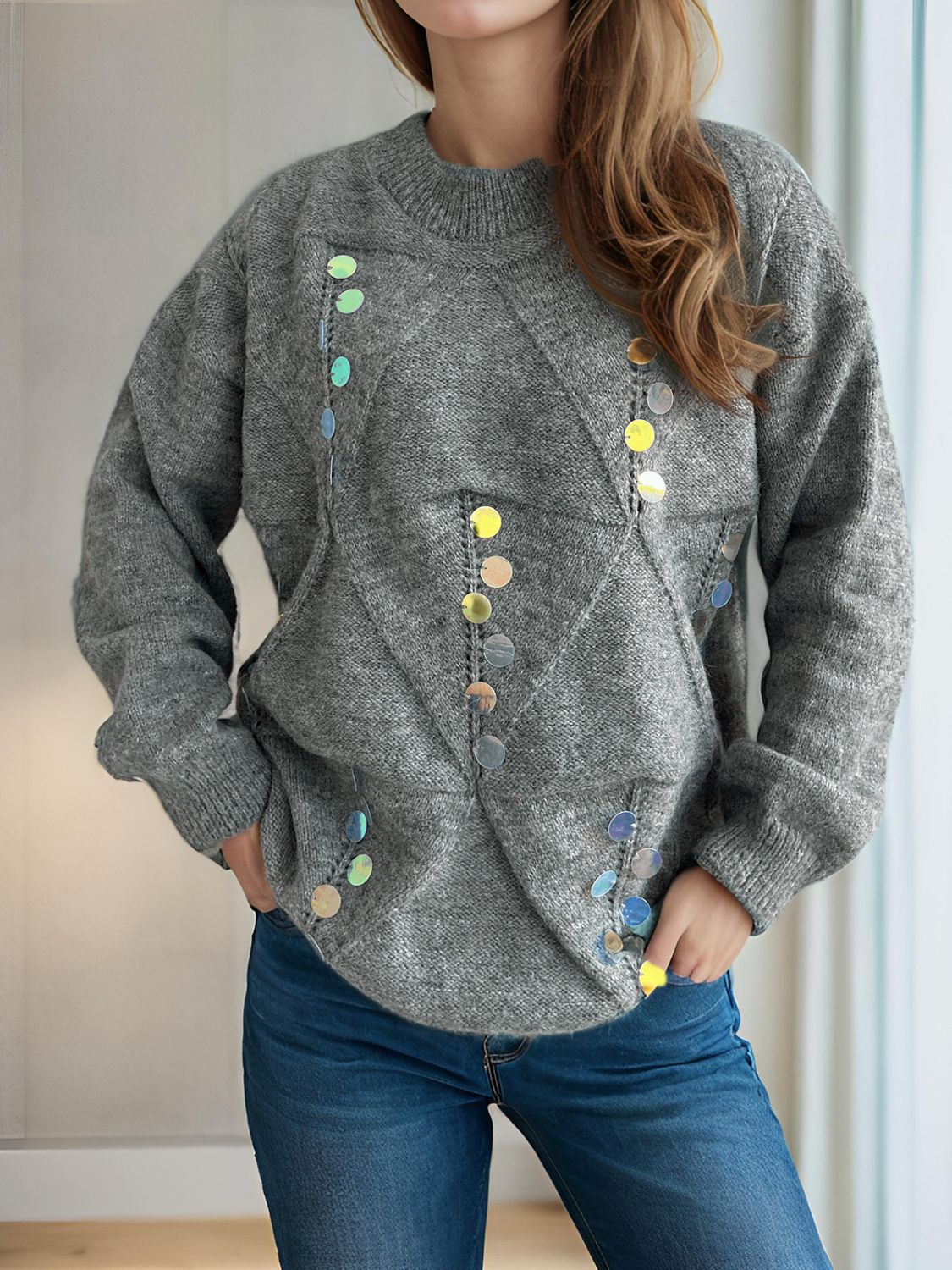 STARRY NIGHTS SEQUIN SWEATER MOCK NECK LONG SLEEVE